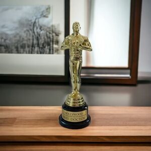 Hollywood Best Doctor Award Figurine Gold Tone Pedestal Doctor Victory Statue